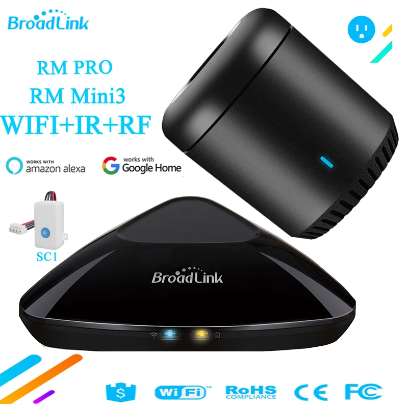 Baratos Broadlink RM PRO 2019 RM Mini3 SC1 inteligente domótica WiFi + IR + RF casa inteligente interruptor Universal inteligente controlador remoto