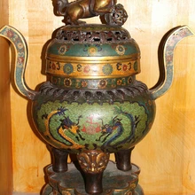 USPS в США S1718 Перегородчатой Тибет Храм Бронзовый Золотой Дракон Лев Бал Статуя Курильница Курильница