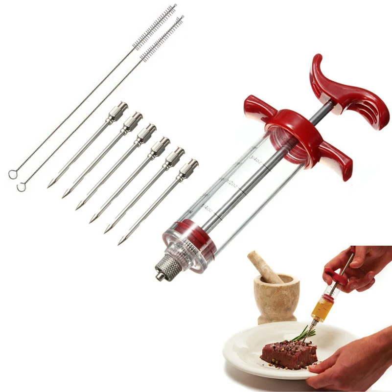 

3 Needles Marinade Injector Flavor Syringe Cooking Meat Poultry Turkey Chicken BBQ Tools