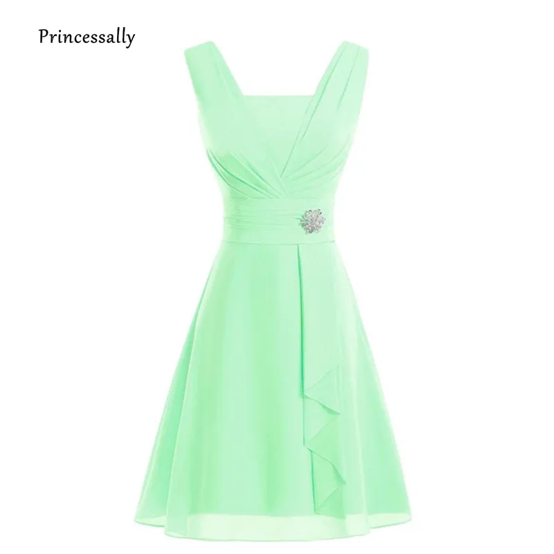 Vestido De Novia Nuevo Verde Claro Vestido Corto Para Dama De Honor Gasa Plisado Rojo Amarillo Naranja Vestido De Fiesta De Boda Vestido Formal Mujeres Vestidos Para Dama De Honor Aliexpress