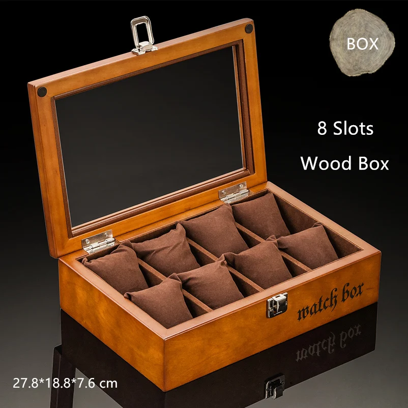 

8 Slots Wood Watch Box New Coffee Men's Mechanical Watch Storage Cases Box With Lock Watch Display Gift Case Holder C033