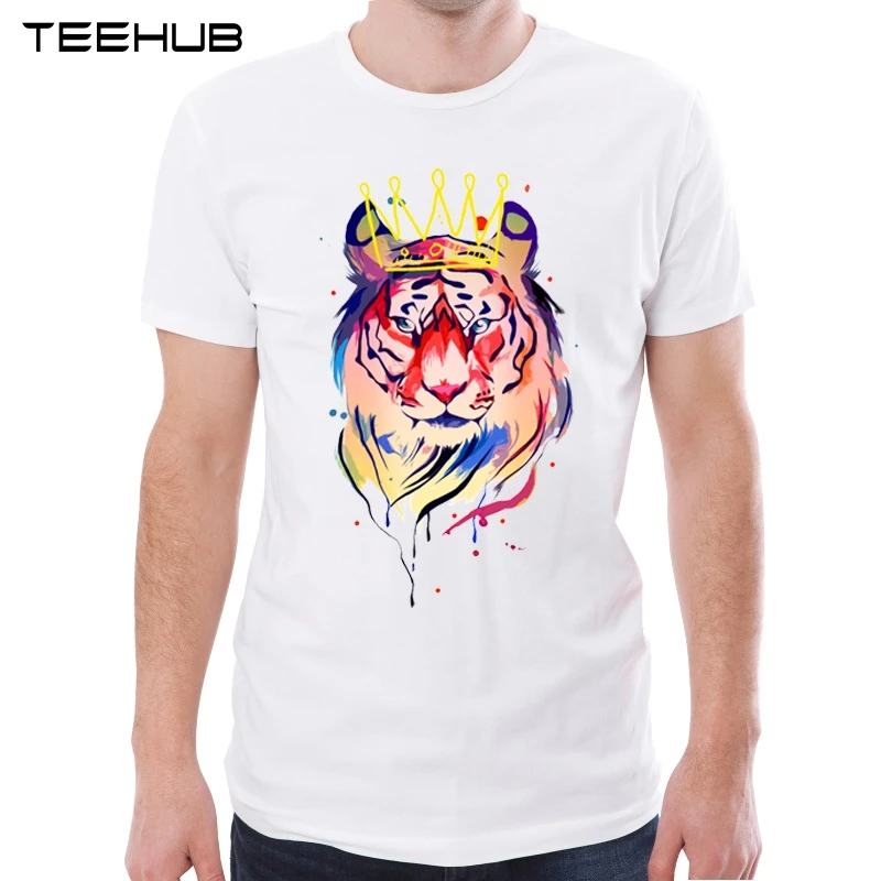 

TEEHUB The King Men T-Shirt O-Neck Hipster Colorful Lion Printed Tops Short Sleeve Men's Geek Tee Shirts