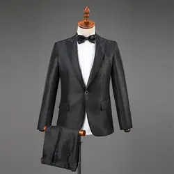 Стильный черный костюм с одной пуговицей из 2 предметов для мужчин, брендовый приталенный мужской смокинг для груминга, костюм для
