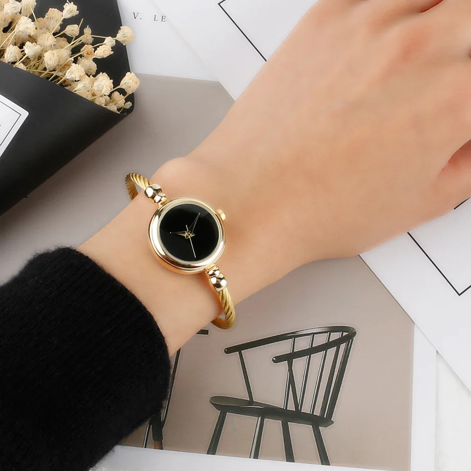 Minimalist Women Watches Gold Stainless Steel Bracelet Blank Surface Slim European Style Girls Quartz Wristwatch Ladies          (15)