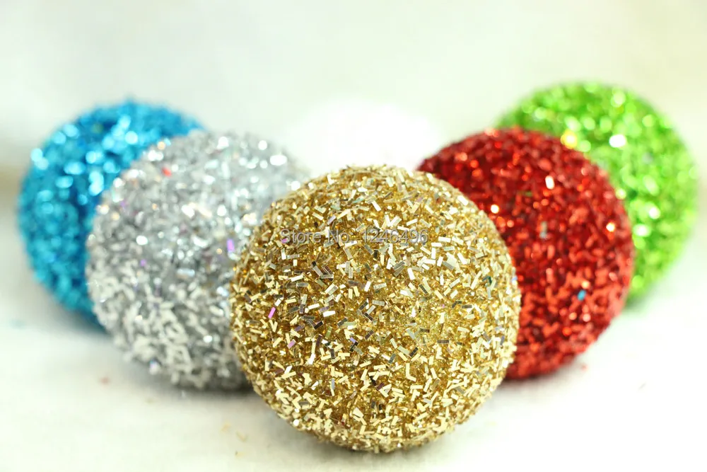 Free shipping,6*6cm stripe shape glitter ball for christmas decorration,hanging on the tree or