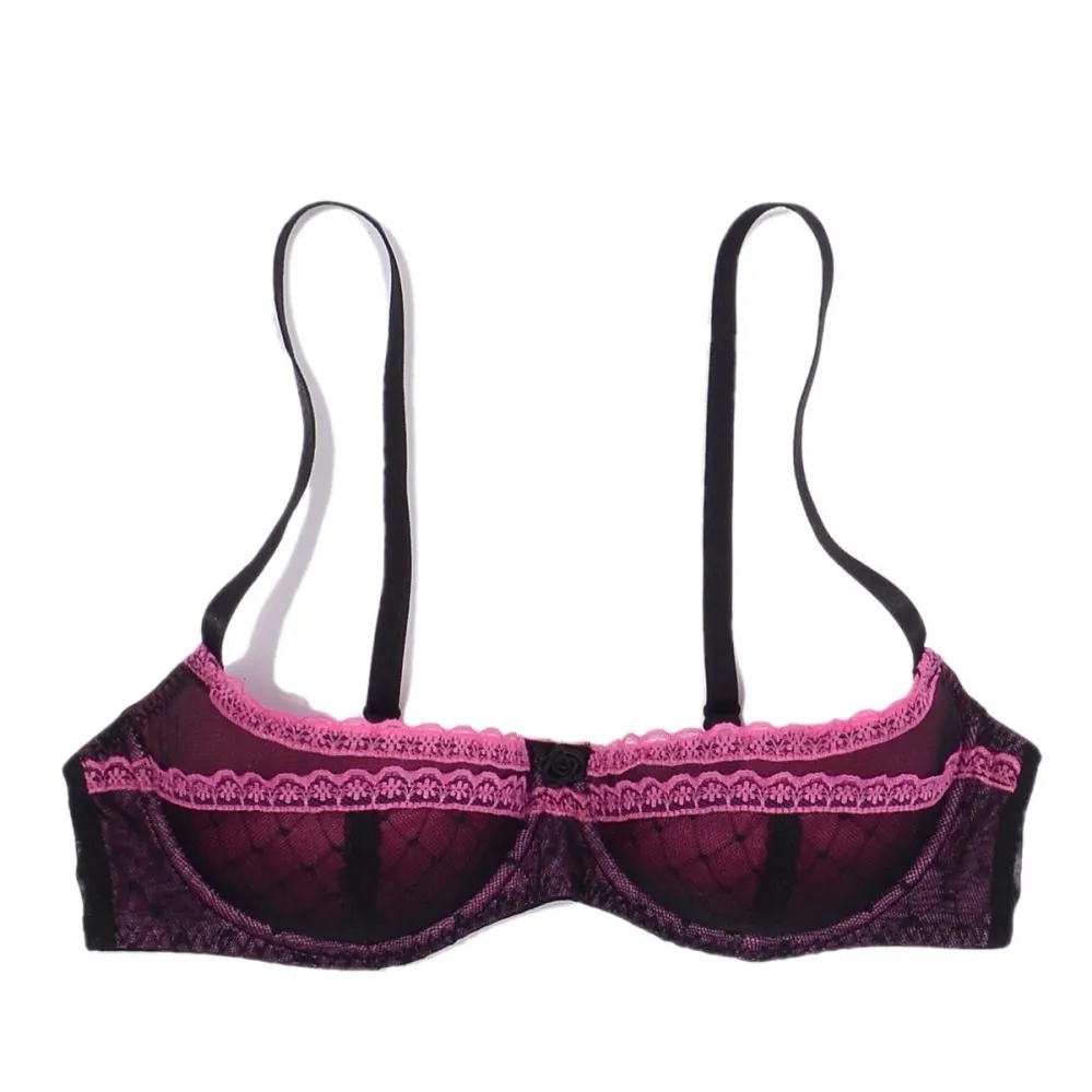 Lace Balconette Bra Sutia Half Cup Demi Push Up Lift Padded Soutien 