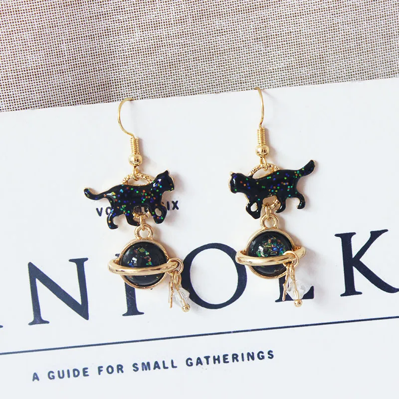 

Cute Cartoon Colorful Planet Cat Earrings for Women Girl Exquisite Round Star Pearl Animal Drop Earrings Fashion Jewelry Earings