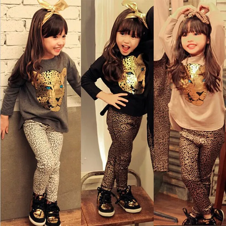 Girls Clothes Toddler Girls Clothing Sets Baby Girls Kids Clothes Children Clothing Full Sleeve T Shirt Leopard Legging Vestidos