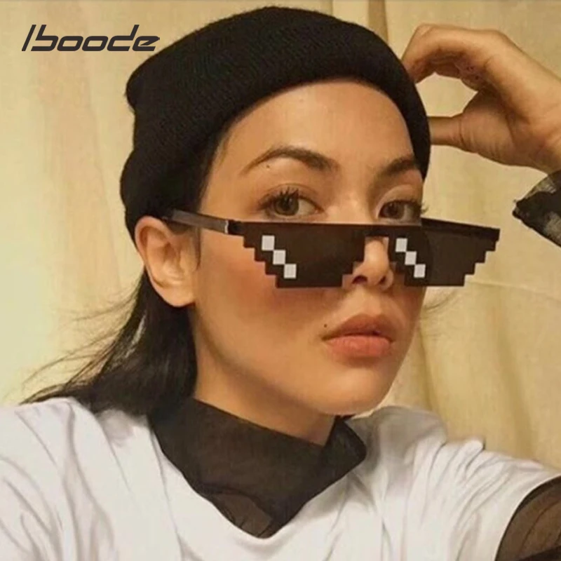 

iboode Glasses 3/8 Bit Pixelated Sunglasses For Men Women Brand Thug Life Party Eyeglasses Vintage Mosaic Eyewear Hipsters