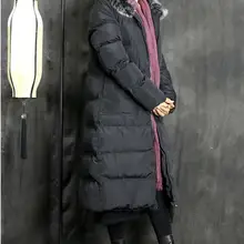 Дизайн длинное пуховое пальто теплая зимняя гусиная куртка толстого размера плюс женское пуховое пальто с меховой отделкой