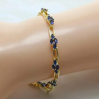 

Fashion Yellow Gold Plating Inlaid Bule Crystal Women Wedding Bracelet-V8F