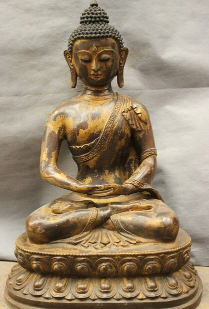 

dr606 26" Tibet Bronze Gilt Temple Amitabha Shakyamuni Sakyamuni Buddha Statue Set