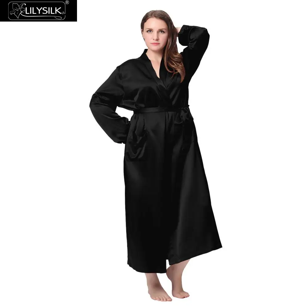 Lilysilk Long Silk Bathrobe Women Plus Size Bridesmaid Robes 22 Momme Dressing Gown Kimono Night
