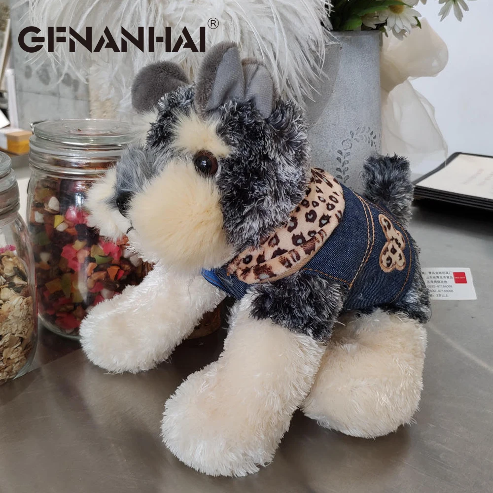 

1pc 20cm kawaii Schnauzer plush toy stuffed soft cute simulation Schnauzer with cloth dolls for children baby birthday gift