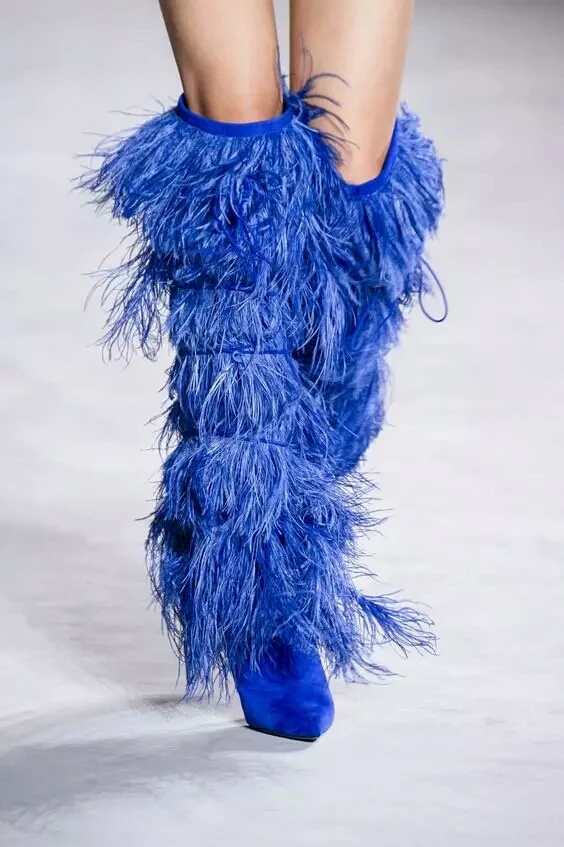 

Fall Women Boots High Heels Thigh High Boots Women Knight Botas Mujer Rringe Over The Knee Boots Feather Boots Zapatos De Mujer