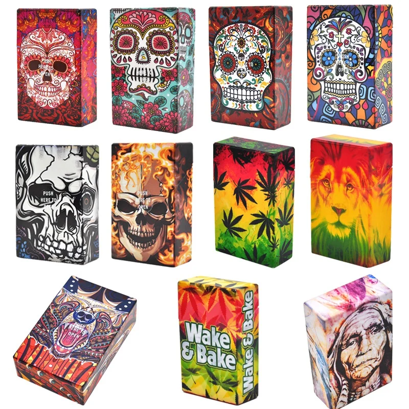 

Fancy Design Skull Plastic Soft Portable Cigarette Cases For 20 Cigarette Accessories Men Women Gift Lighters Case Tobacco Box