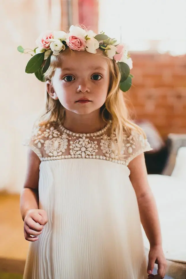 Pageant Dresses For Little Girls Scoop A-Line Pleat Custom Made 2015 New Flower Girl Dress Peach Peals Beaded Promotion | Свадьбы и