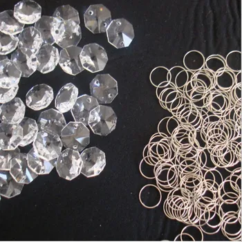 

500pcs 14mm Clear Crystal Octagon Beads +500pcs Metal Rings Beads Chains For Window Home Decoration Chandelier Prism Pendants