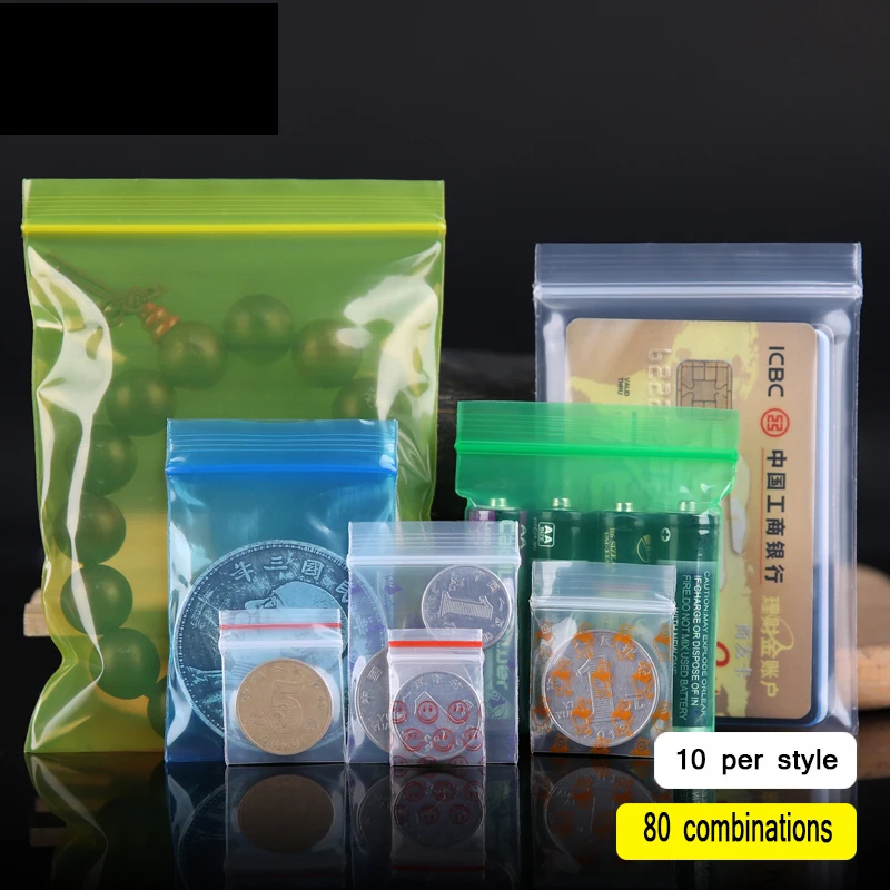 Цвета 8 размеров Mix match Zip Lock Grip Пластиковая Упаковка Мешок Еда Конфеты Ювелирные
