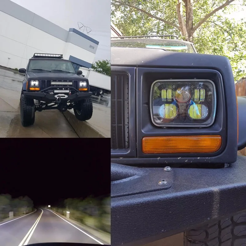 Square Pair 7x6 LED Headlights H4 Light for Jeep Wrangler YJ Cherokee Comanche headlight