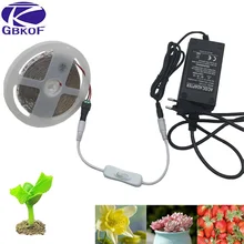 GBKOF светодиодный светильник для выращивания s DC12V Светодиодная лента для выращивания растений светильник для роста 1 м 2 м 3 м 5 м комплект с адаптером и переключателем для теплицы