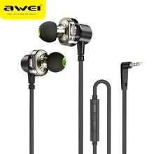 AWEI Z1 проводные наушники двойной драйвер гарнитура Спорт басовый звук наушники с микрофоном для Xiaomi Huawei OnePlus MP3 3,5 мм Jack наушники