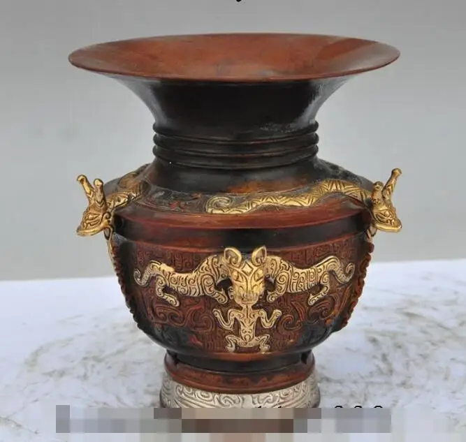 

S01714 china palace bronze gilt silver tiger beast statue Zun Cup Bottle Pot Vase Jar (B0413)