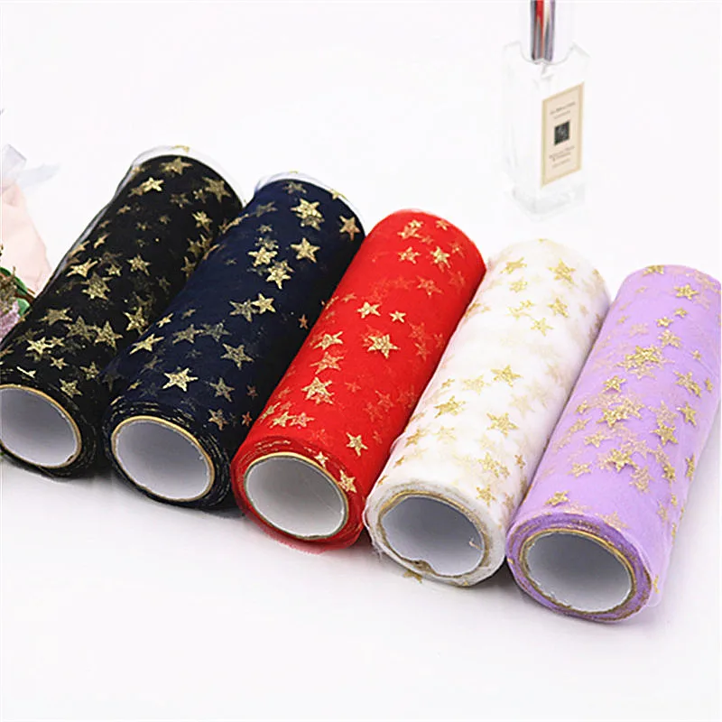 

15cm*9.2m Print Gold Star Tulle Roll Fabric Spool Craft Tulle Tutu Dress Organza Baby Shower Birthday Wedding Decoration