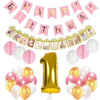 

ZLJQ 69pcs Pink 1st Happy Birthday Balloon Sets for DIY Party Decor,Baby Shower Garlands Banner Honeycomb Pom Pom Ball Lanterns