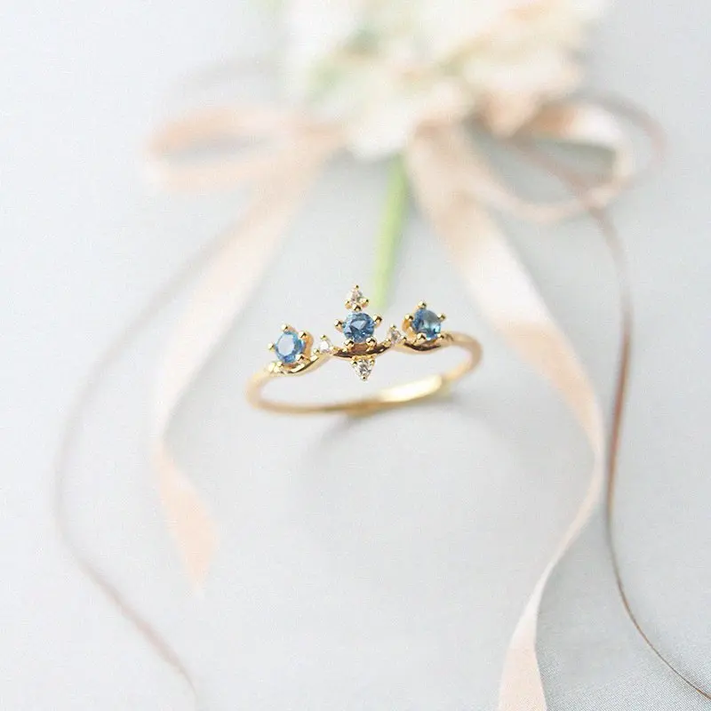 ZHOUYANG кольцо для женщин милая маленькая корона синий кубический цирконий светильник золотого цвета модные украшения KBR102