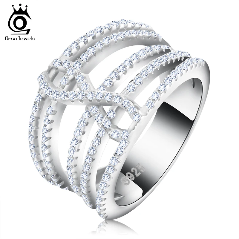 ORSA JEWELS Women Rings Infinity Shape Statement Female Party Finger Ring Wholesale Luxury Jewelry Gift OR83
