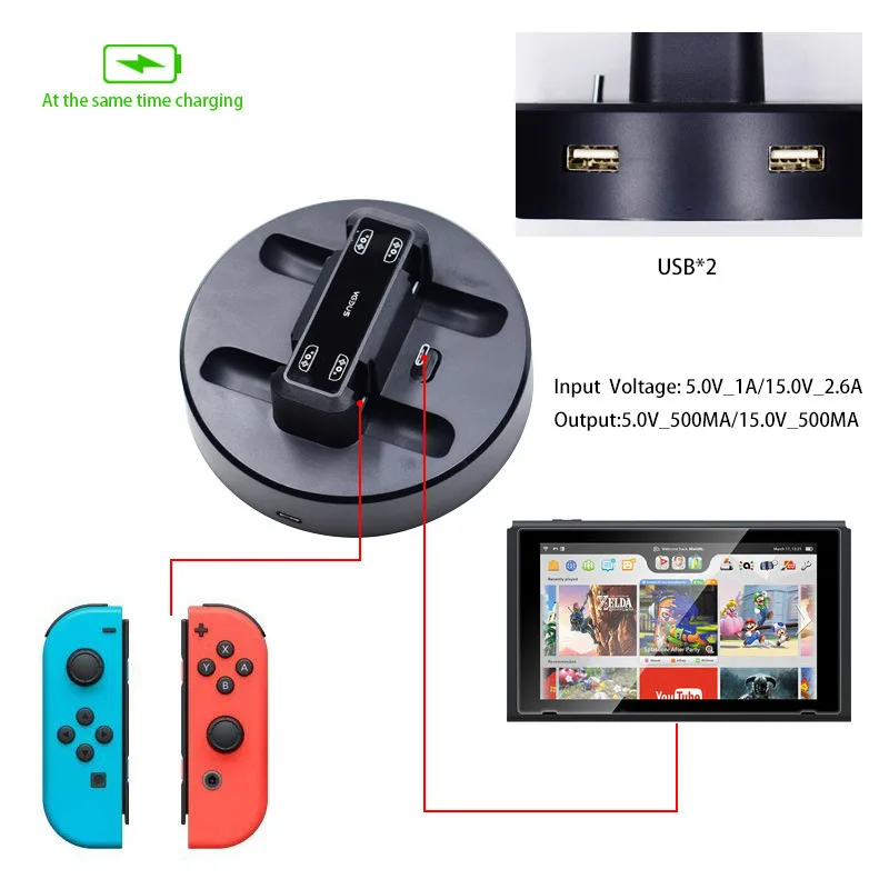 4 in1 Nintend Switch Joy-con Controller And Nintendoswitch Console Round Charging Dock Station Charger Stand Nitendo Accessories