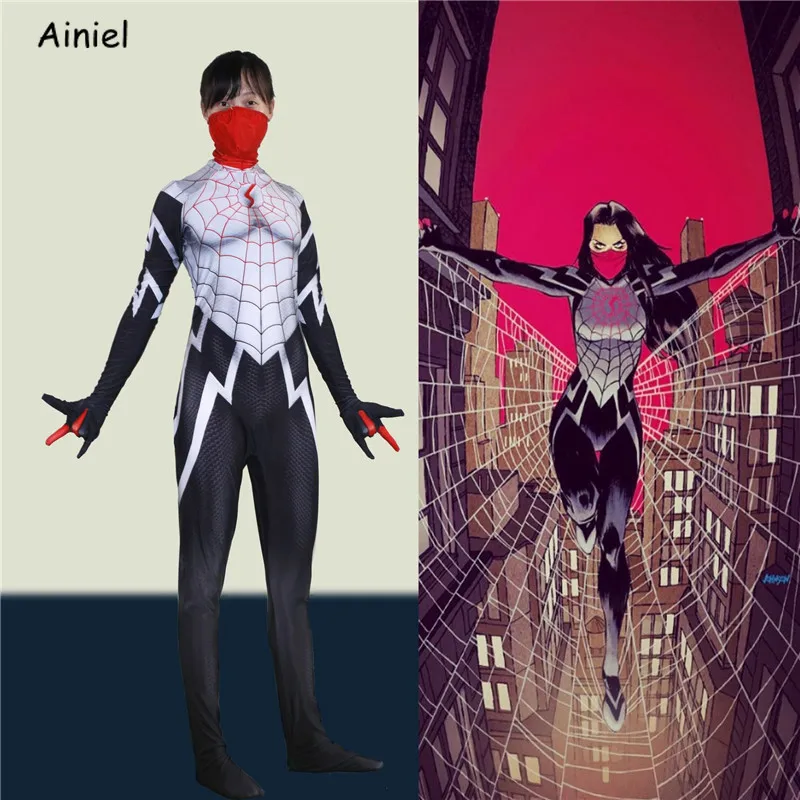 

Ainiel Silk Cindy Moon Spidergirl Cosplay Costume Spandex Lady Women Spider Man Girl Bodysuit Zentai Suit Spiderman Halloween