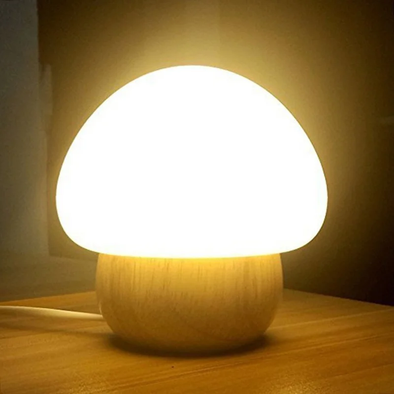 

3W Wooden Mushroom Led Night Light Multicolor RGB wireless remote dimmable Silicone mood nightlight for Children baby Gift