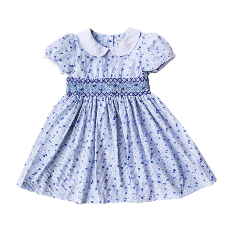 

new summer 2019 kids dresses for girls cotton Retro vintage dress baby girl striped Embroidered short-sleeved princess dress