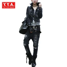 Winter New Arrival Fashion Women Motorcycle Punk Style Denim Single Breasted Turn Down Collar Casual Jackets Sets Jeans