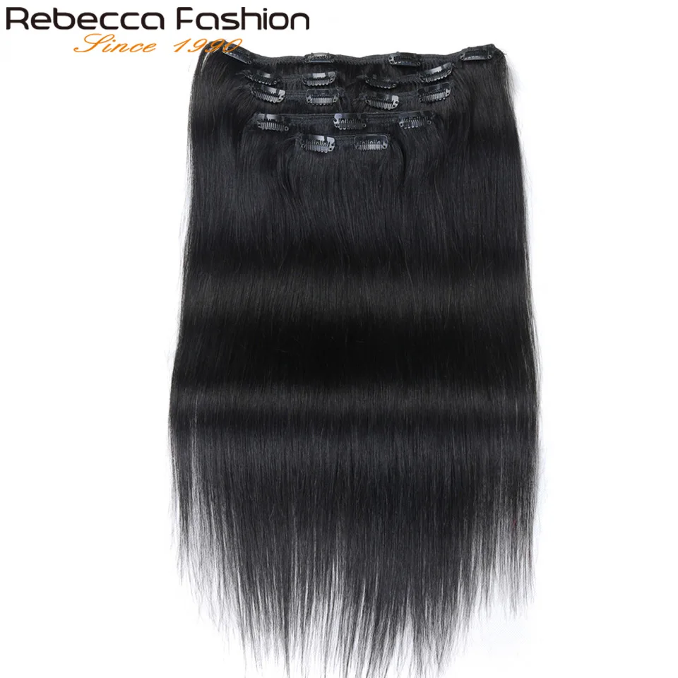 

Rebecca Hair 7Pcs In Human Hair Extensions Peruvian Straight Remy Hair Clip Color#1B Full Head 7Pcs/Set Remy Hair Weaves