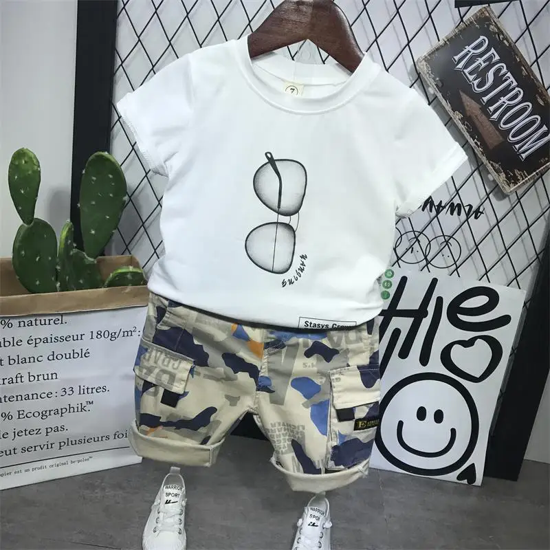 

Baby Boy Clothes Summer short-sleeved T-shirt + Camouflage shorts 2pc suits kids girls clothing Set Sport Tracksuit 2-6year