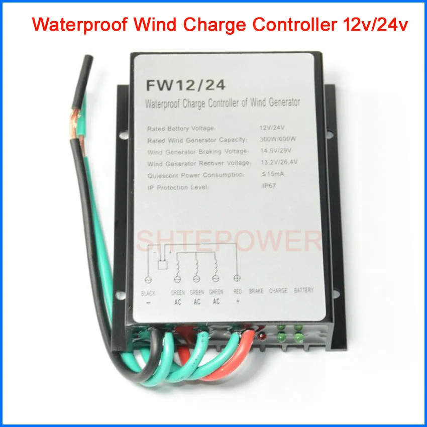 Controlador de Carga do Gerador de Vento Regulador de Vento à Prova 600 Max 12 v 24 Auto Distinguir Controlador Ip67 d’ Água 200 w – 300 400