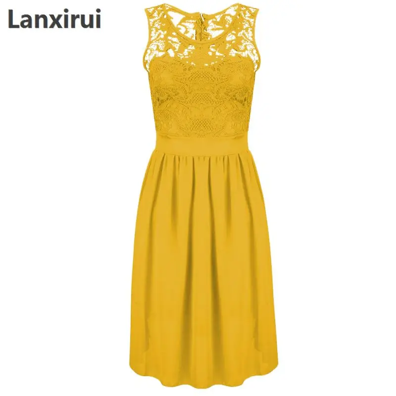 Новое модное милое белое шифоновое женское летнее платье, вязаное крючком Кружевное облегающее платье для вечеринки, Vestidos Клубная одежда размера плюс XXXL - Цвет: Цвет: желтый