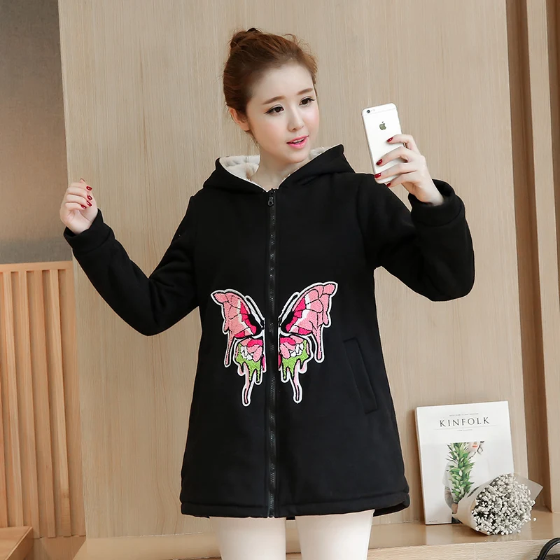 

Warm Plus Velvet Sports Hoodie Winter Maternity Jacket Outwear Sweatshirts Clothes for Pregnant Warm Cotton Coat Gravida Jacket