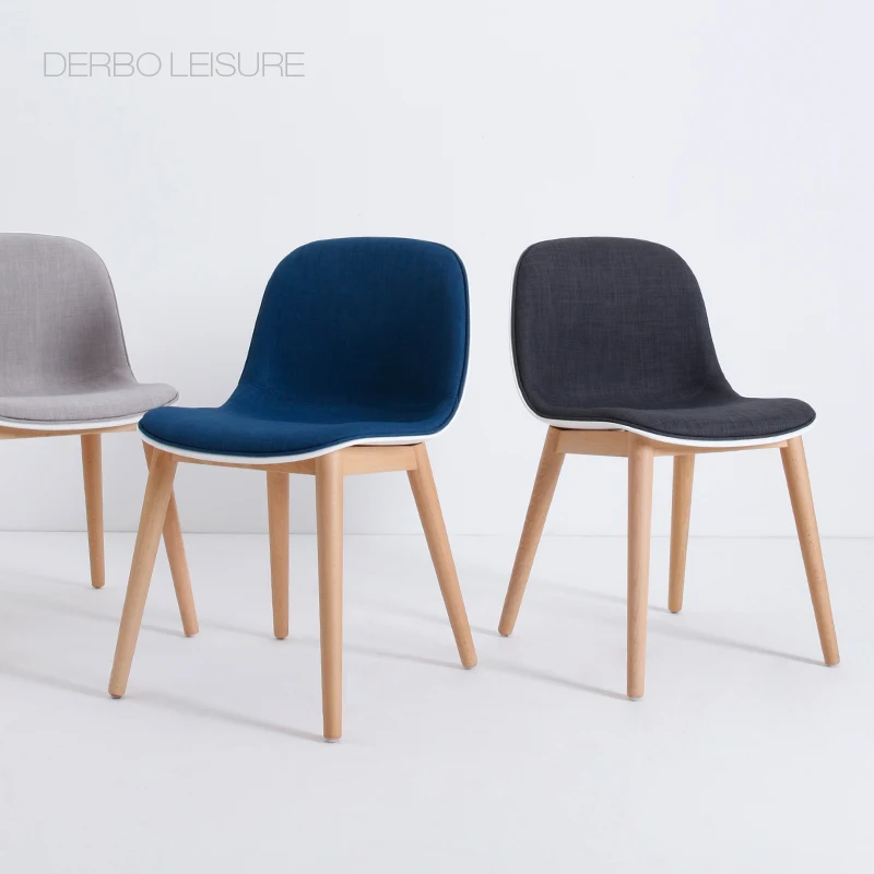 

Modern Classic Fashion Design Colorful half Upholstered soft cover padded Seat Solid wooden leg Dining Side computer Chair 1PC