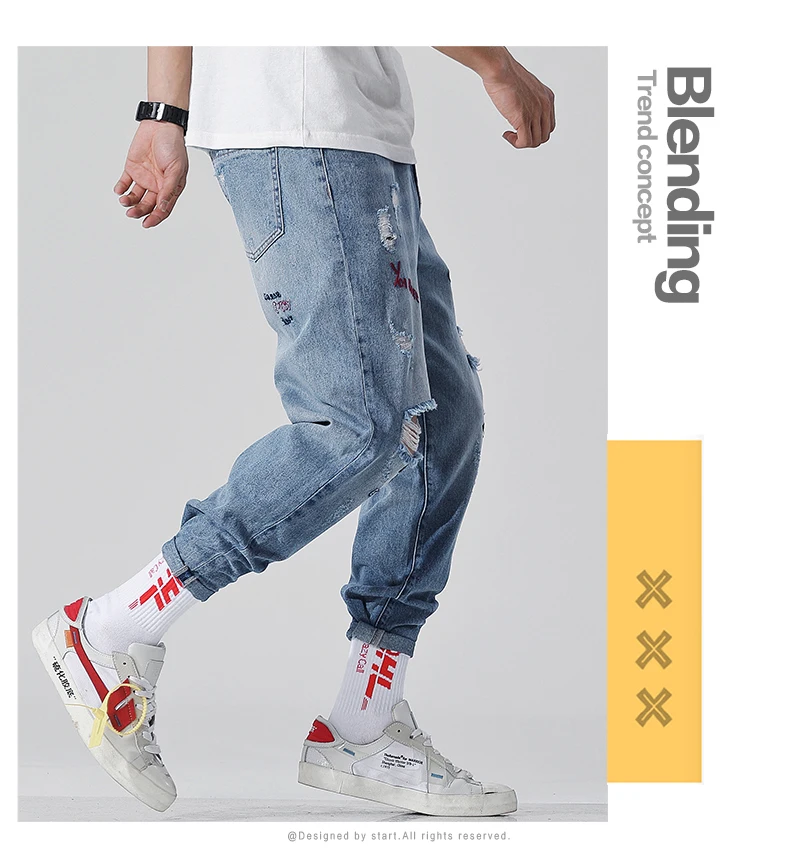 Новый Jogger для мужчин s джинсы для женщин отверстие лоскутное мужские, длиной до щиколотки дамские шаровары мотобрюки мужской моды хип хоп