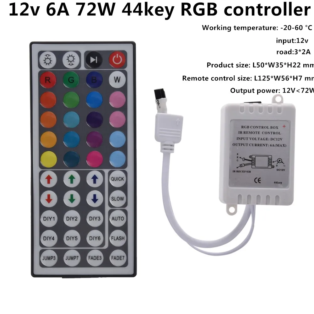 

Led Controller 44 Keys LED IR RGB Controler LED Lights Controller IR Remote Dimmer DC12V 6A For RGB 3528 5050 LED Strip