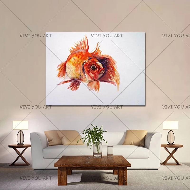 Modern Abstract Oil Painting Gold Fish Picture Handpainted Colorful Paintings On Canvas Home Decoration For Living Room Decor | Дом и сад