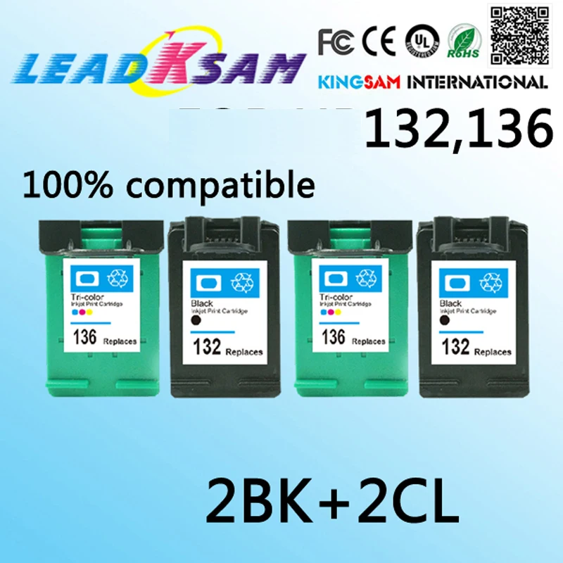4 картриджа с чернилами совместимые принтером hp136 132 для 136 Officejet 6213 5443 D4163 Photosmart 2573