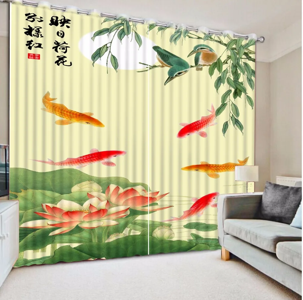 Custom Printing Curtains 3D Sheer For Bedroom Living Room Design red fish Home Decoration Curtain Cortinas | Дом и сад