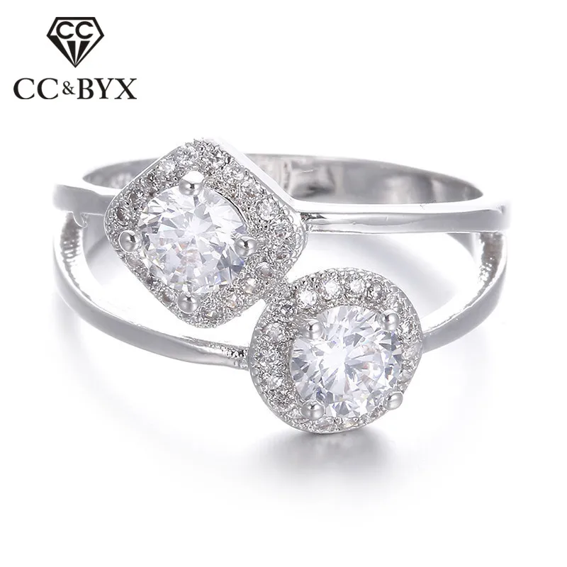 

Two CZ Wedding Engagement Rings For Women White Gold color Female Party Rings Fashion Bagues Anniversary Gifts CC239