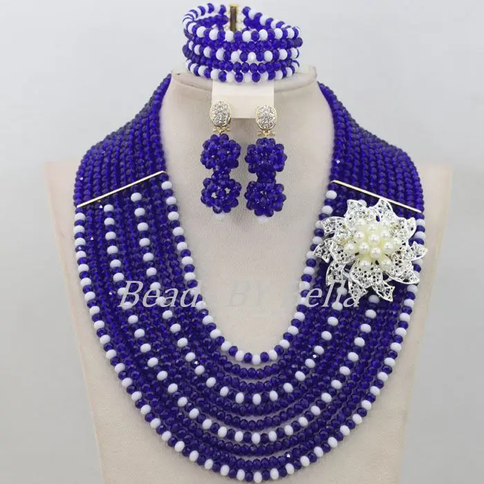 Wholesale African Beads Jewelry Set Royal Blue Wedding Beads Bridal