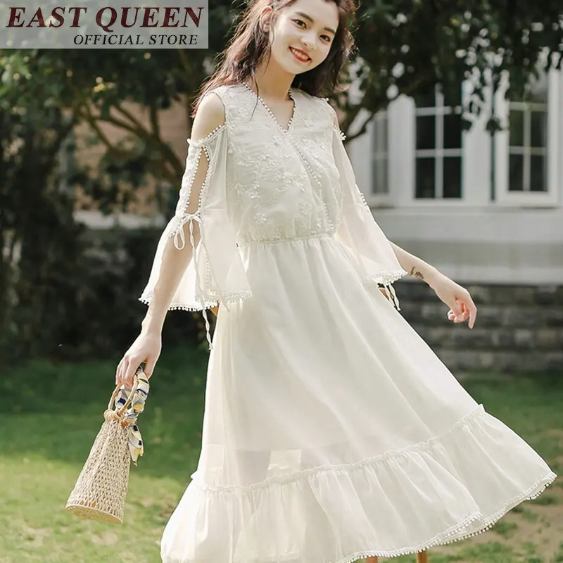 Summer Sexy Dress 2018 Vneck Half Flare Sleeve High Waist Tunics For Beach Tassel Midcalf